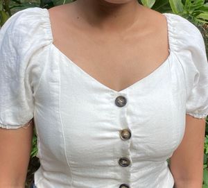 White Puff Sleeve Button Top