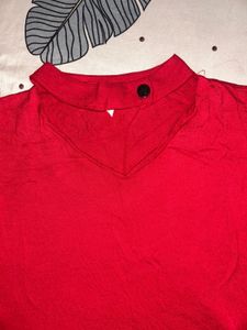 Chic Red Mock Neck Cutout Top