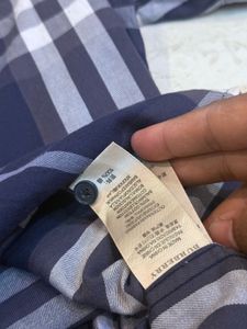 burberry Men's Blue Plaid Short Sleeve Shirt