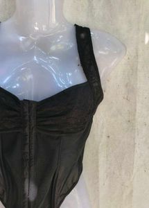 Black Lace Trim Corset Top