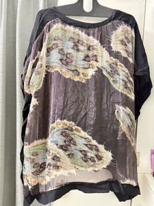 Peacock Feather Print Silk Blouse