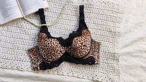 Leopard Print Lace Trim Bra