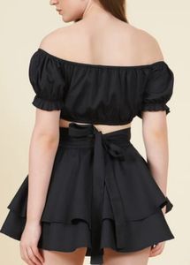 Black Crop Top with Puff Sleeves