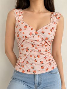 Cute Floral Ruched Tank Top