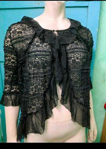 Black Lace Ruffle Cardigan