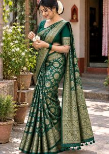 Elegant Green Silk Saree with Gold Weave