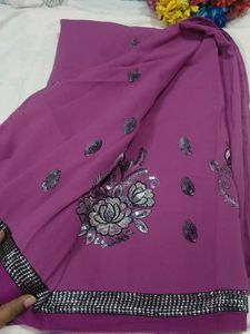 Beautiful Embroidered Purple Saree with blouse