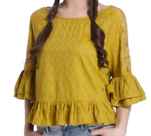 Only - Mustard Yellow Lace Detail Peplum Top