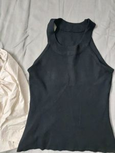 Bundle of Two Tops: Black Tank &amp; Cream Halter