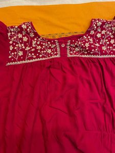 Embroidered Red Tiered Kurta
