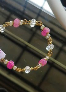 y2k Charming Pink Bead &amp; Crystal Bracelet