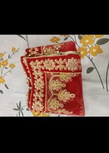 Red &amp; Gold Embellished Dupatta