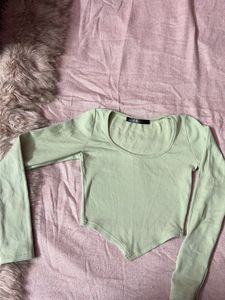 Light Green Long Sleeve Crop Top