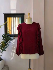 Ruffle Trim Long Sleeve Top