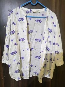 White Floral Print Open Front Top