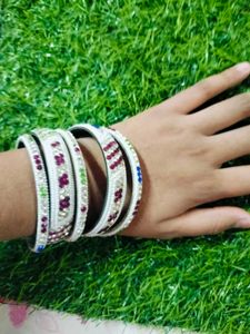 Multi Colour Silver Bangles