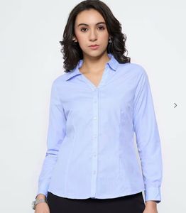 🎐 ๋࣭ ࣪ ˖Light Blue Button-Up Fitted Shirt