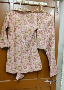 Pink Floral Print Cotton Blouse