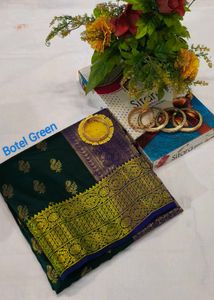 Elegant Green &amp; Purple Banarasi Alvar Saree