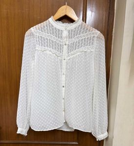 Sheer White Swiss Dot Blouse