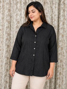 Chic Black Textured Button-Up Blouse