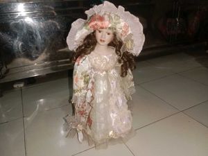 Vintage Porcelain Doll with Stand