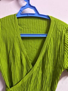 Lime Green Ribbed Wrap Top