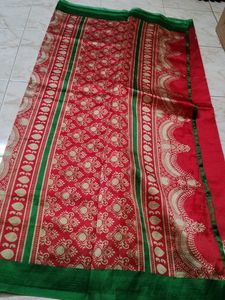 Red Saree with Peacock Motifs