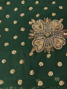 Dark Green Georgette Saree with Embroidery