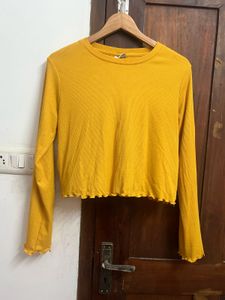 Yellow Cropped Long Sleeve Top