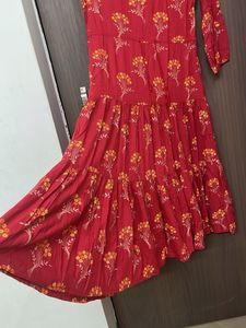 New Red Printed fully flare pure cotton for s&amp;M