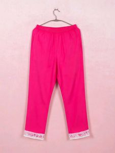 Vibrant Pink Palazzo Pants with Lace Trim