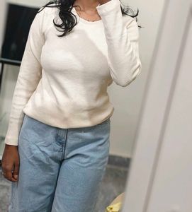 Cream Waffle Knit Long Sleeve Top