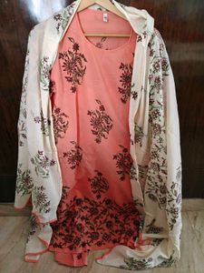 Peach Floral Kurta Set with dupatta