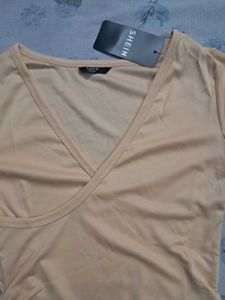 Shein Nude Wrap Top - Long Sleeve