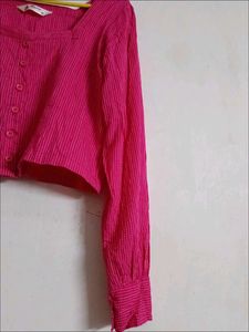 Pink Striped Square Neck Cropped Top