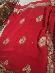 Red Embroidered Saree with blouse
