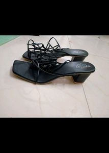 Strappy Black Tie-Up Block Heel Sandals