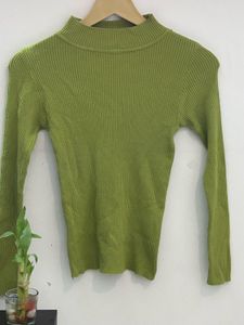 Lime Green Ribbed Mock Neck Sweater
