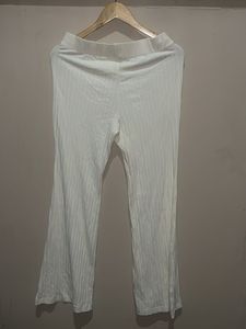 Ribbed White Flared Pants