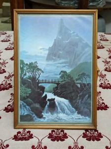 Framed Mountain Waterfall Landscape Art