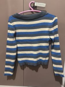 Striped Knit Polo Top