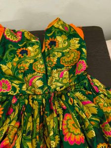Elegant Green &amp; Orange Brocade Lehenga Choli