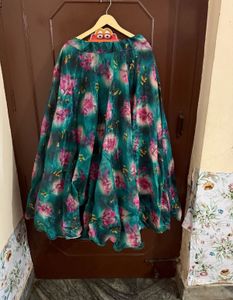 Bottle Green Organza Lehanga