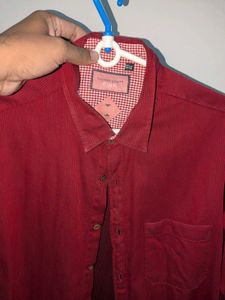 Men's Maroon Corduroy Button-Up Shirt