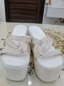 Sparkly White Flat High Heels Sandals