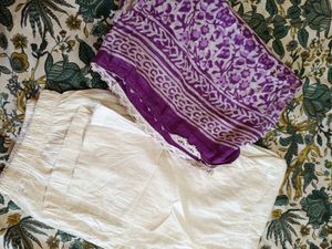 Purple Floral Print Kurta Set with Dupatta