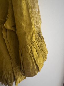 Only - Mustard Yellow Lace Detail Peplum Top