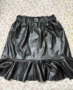 Stylish Black Ruffle leather Mini Skirt