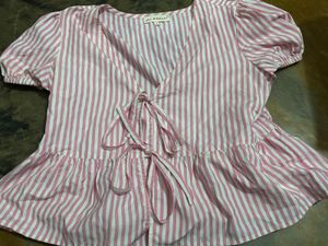 Pink Striped Peplum Top